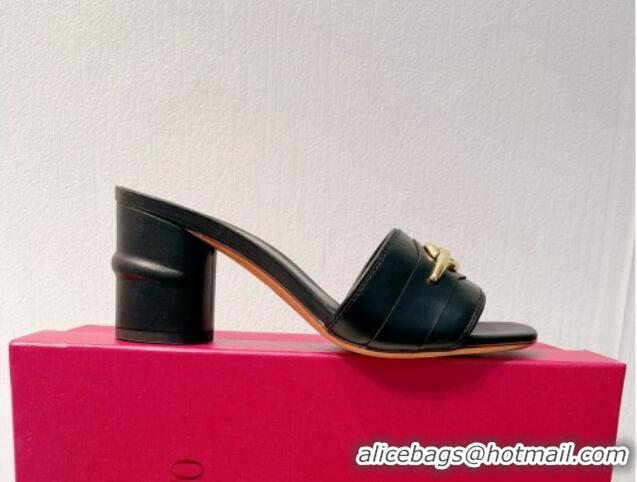 Good Quality Valentino The Bold Edition VLogo Heel Slides Sandal in Calfskin Black 612039