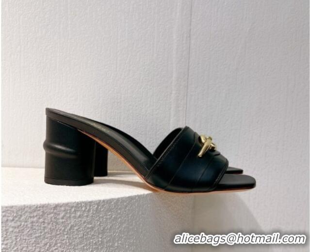 Good Quality Valentino The Bold Edition VLogo Heel Slides Sandal in Calfskin Black 612039