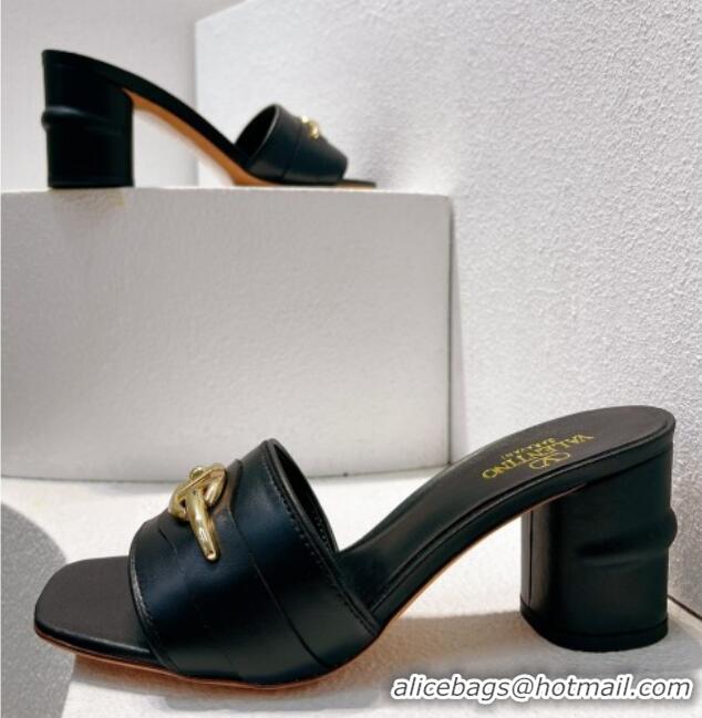 Good Quality Valentino The Bold Edition VLogo Heel Slides Sandal in Calfskin Black 612039