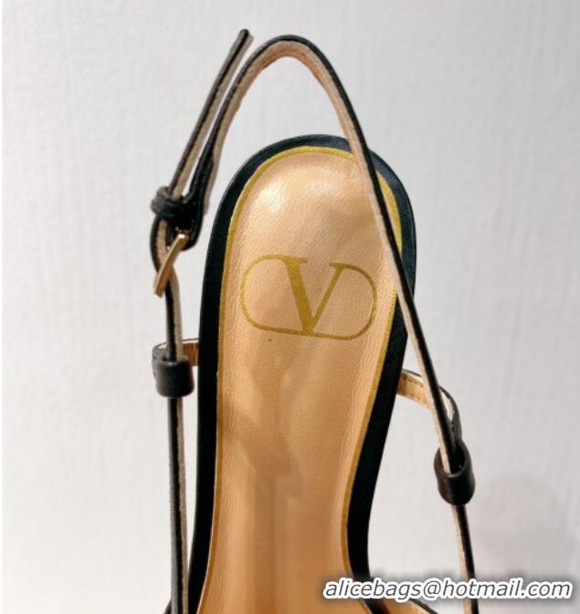 Stylish Valentino VLogo Slingback Pumps 8cm in Toile Iconographe Strass Black/Multicolor 612040