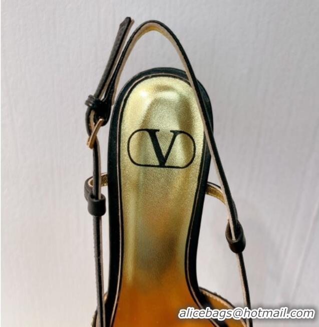 Sumptuous Valentino VLogo Slingback Pumps 8cm in Toile Iconographe Strass Gold/Blue 612041