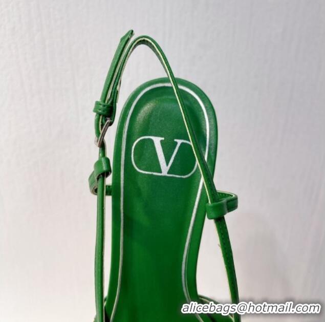 Good Looking Valentino VLogo Slingback Pumps 8cm in Toile Iconographe Strass Green/Silver 612042