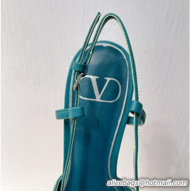 Low Cost Valentino VLogo Slingback Pumps 8cm in Toile Iconographe Strass Blue/Green 612043