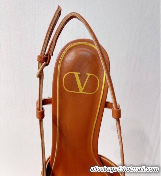 Buy Luxury Valentino VLogo Slingback Pumps 8cm in Toile Iconographe Strass Brown/Silver 612044