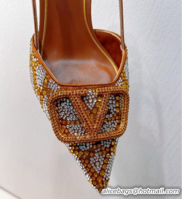 Buy Luxury Valentino VLogo Slingback Pumps 8cm in Toile Iconographe Strass Brown/Silver 612044