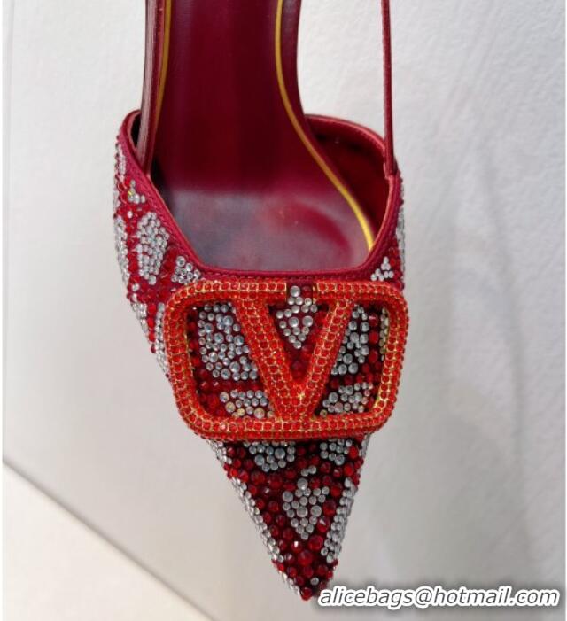 Cheapest Valentino VLogo Slingback Pumps 8cm in Toile Iconographe Strass Burgundy 612046