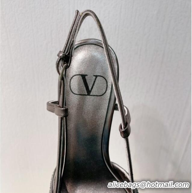 Most Popular Valentino VLogo Slingback Pumps 8cm in Toile Iconographe Strass Dark Grey 612049