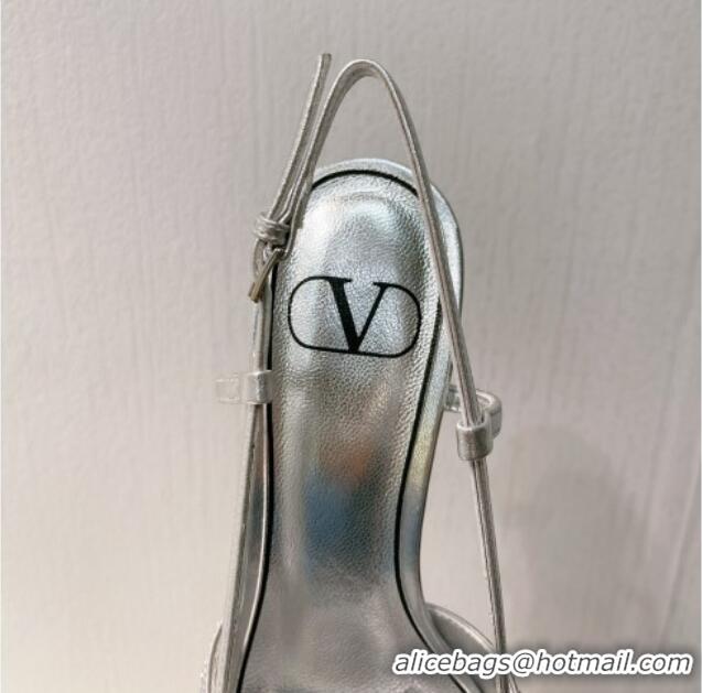 Popular Style Valentino VLogo Slingback Pumps 8cm in Toile Iconographe Strass Silver/Grey 612050