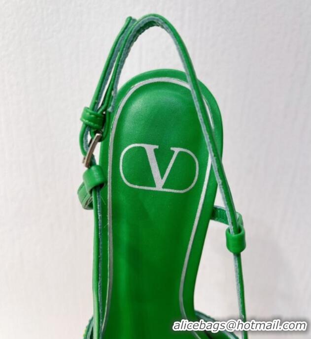 Sophisticated Valentino VLogo Slingback Pumps 8cm in Toile Iconographe Strass Green/Dark 612053