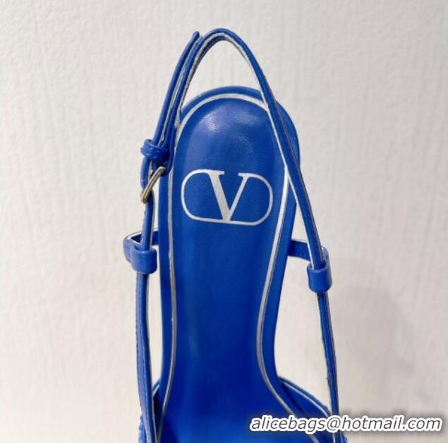 Stylish Valentino VLogo Slingback Pumps 8cm in Toile Iconographe Strass Sky Blue 612054