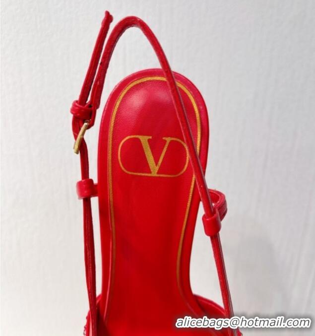 Pretty Style Valentino VLogo Slingback Pumps 8cm in Toile Iconographe Strass Red 612055