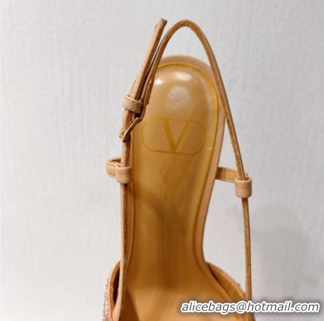 Good Product Valentino VLogo Slingback Pumps 8cm in Toile Iconographe Strass Apricot 612056