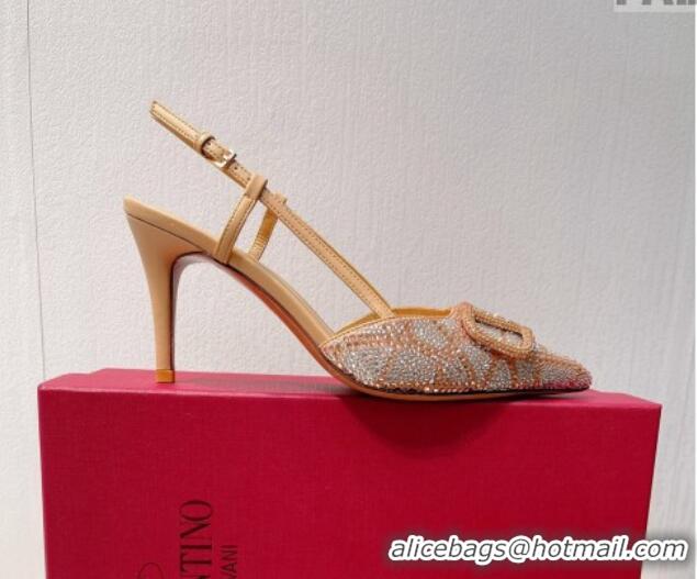 Good Product Valentino VLogo Slingback Pumps 8cm in Toile Iconographe Strass Apricot 612056