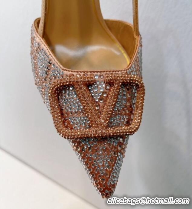 Good Product Valentino VLogo Slingback Pumps 8cm in Toile Iconographe Strass Apricot 612056