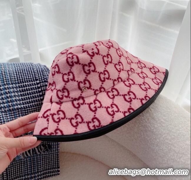 Luxury Discount Gucci GG Wool Bucket Hat 0731 Pink 2023