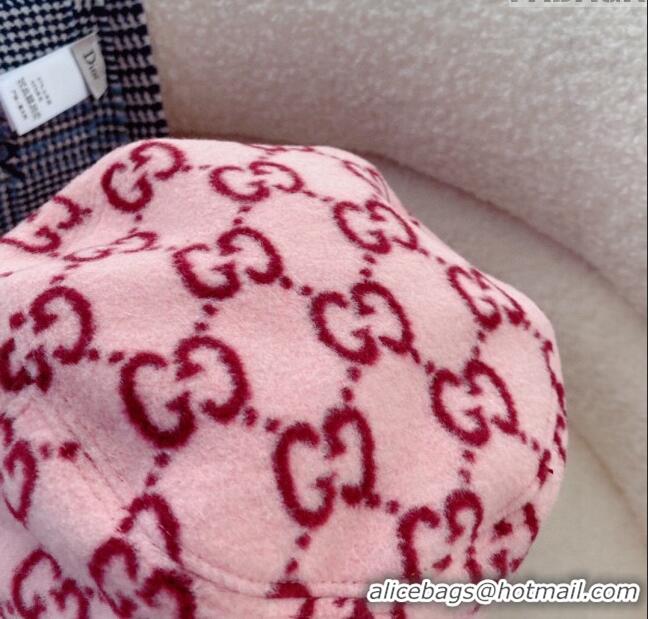 Luxury Discount Gucci GG Wool Bucket Hat 0731 Pink 2023