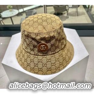 Top Grade Gucci GG Canvas Bucket Hat with GG Patch 0712 Beige 2023