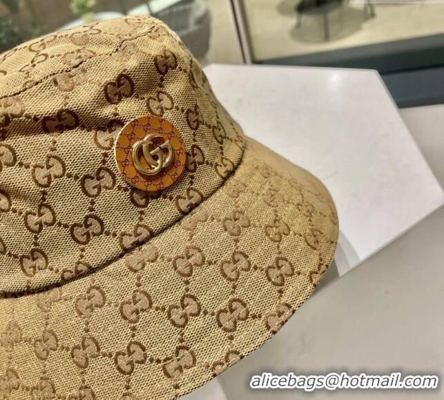 Top Grade Gucci GG Canvas Bucket Hat with GG Patch 0712 Beige 2023