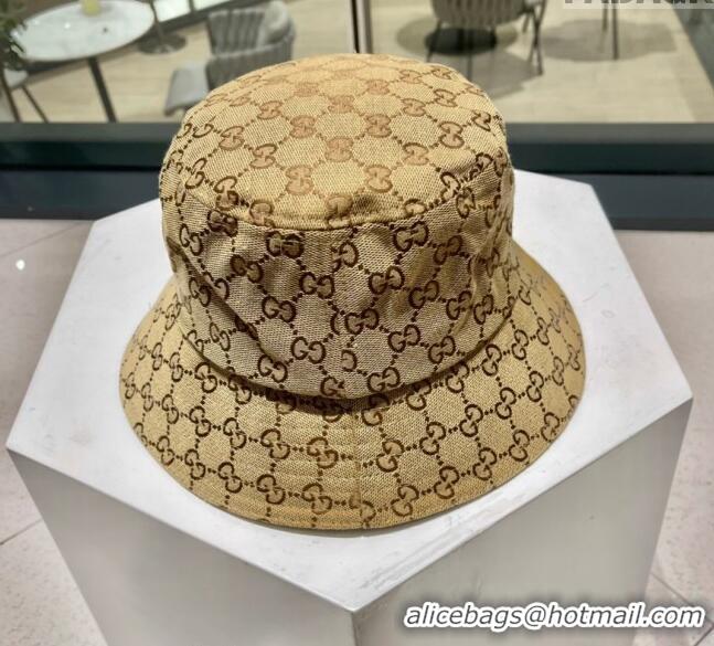 Top Grade Gucci GG Canvas Bucket Hat with GG Patch 0712 Beige 2023