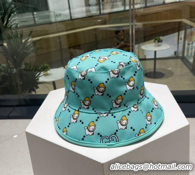 Good Product Gucci Animal Print Bucket Hat 0731 Light Blue 2023