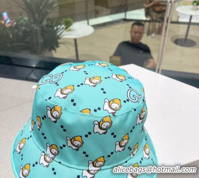 Good Product Gucci Animal Print Bucket Hat 0731 Light Blue 2023