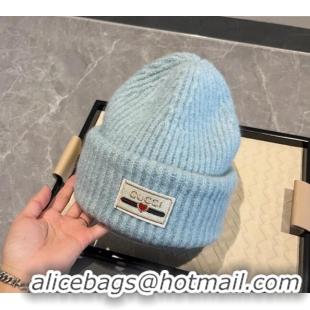 Good Quality Gucci Love Knit Hat 0807 Light Blue 2023