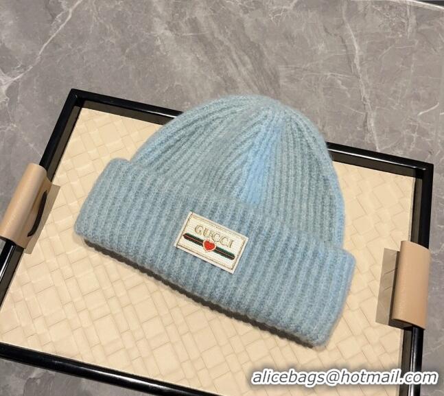 Good Quality Gucci Love Knit Hat 0807 Light Blue 2023