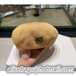 Promotional Gucci Knit Beret Hat with GG 0810 Beige Yellow 2023