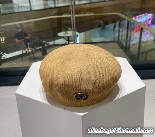 Promotional Gucci Knit Beret Hat with GG 0810 Beige Yellow 2023