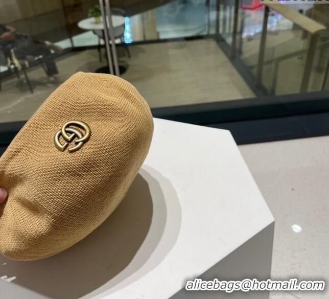 Promotional Gucci Knit Beret Hat with GG 0810 Beige Yellow 2023