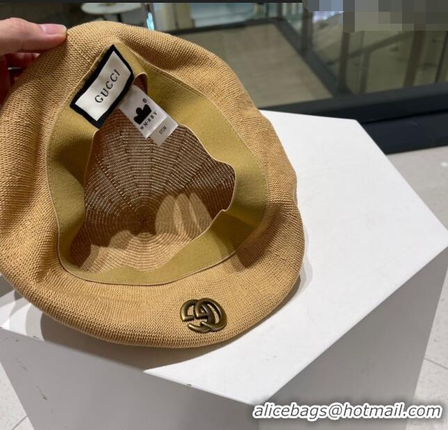 Promotional Gucci Knit Beret Hat with GG 0810 Beige Yellow 2023