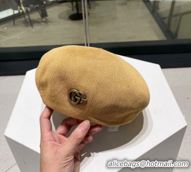 Promotional Gucci Knit Beret Hat with GG 0810 Beige Yellow 2023