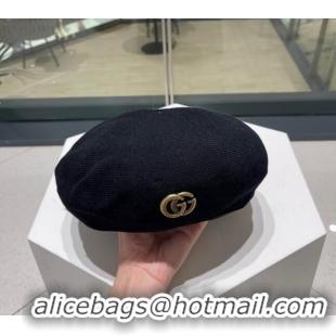 Reasonable Price Gucci Knit Beret Hat with GG 0810 Black 2023