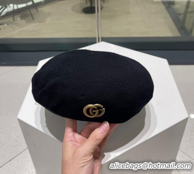 Reasonable Price Gucci Knit Beret Hat with GG 0810 Black 2023