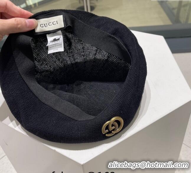 Reasonable Price Gucci Knit Beret Hat with GG 0810 Black 2023