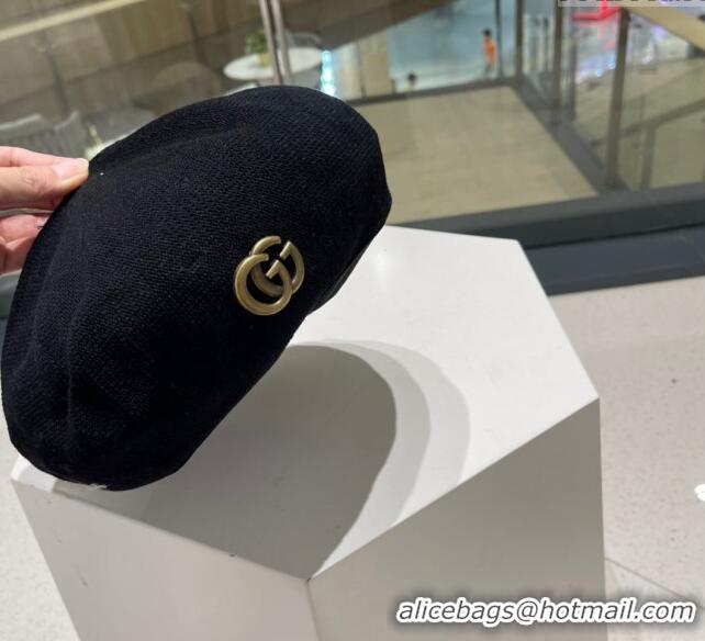 Reasonable Price Gucci Knit Beret Hat with GG 0810 Black 2023