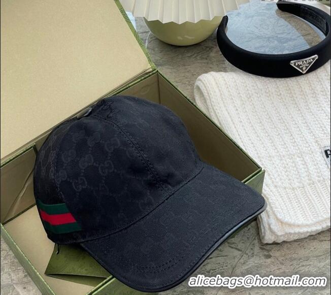 Top Design Gucci GG Canvas Classic Baseball Hat with Web 1108 Black 2023