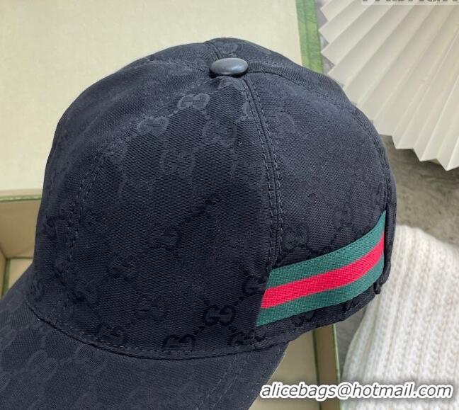 Top Design Gucci GG Canvas Classic Baseball Hat with Web 1108 Black 2023