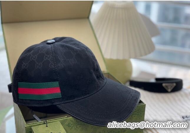 Top Design Gucci GG Canvas Classic Baseball Hat with Web 1108 Black 2023