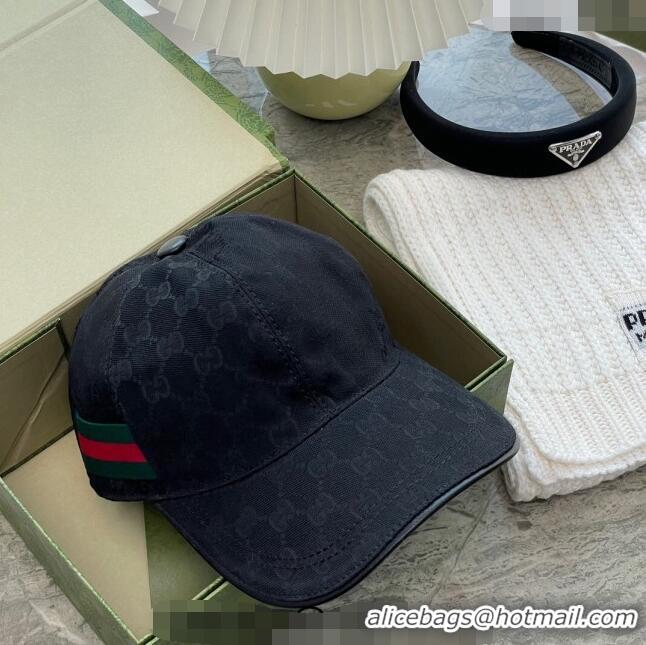 Top Design Gucci GG Canvas Classic Baseball Hat with Web 1108 Black 2023