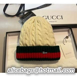 Buy Cheap Gucci Knit Hat with Web 1123 Light Beige 2023