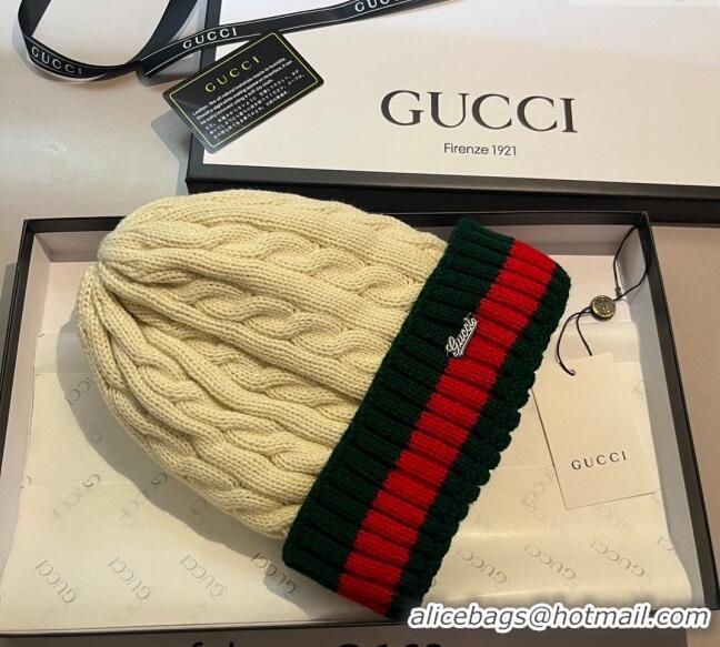 Buy Cheap Gucci Knit Hat with Web 1123 Light Beige 2023