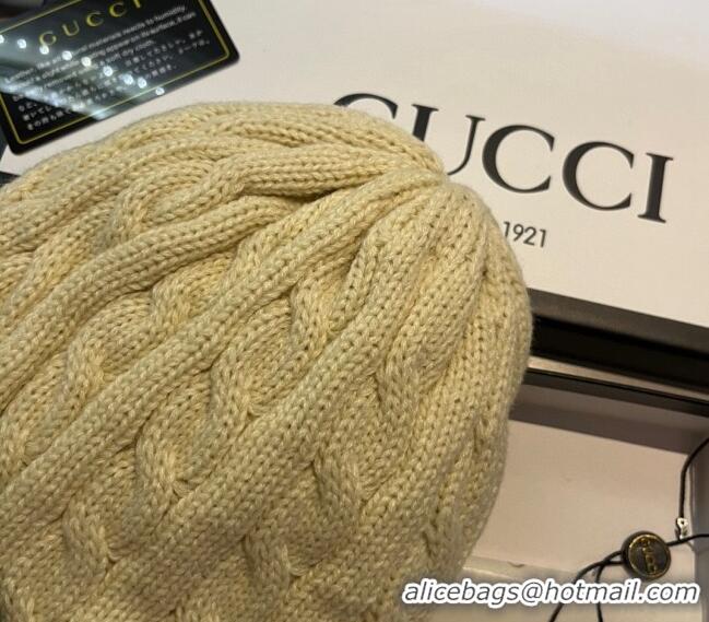 Buy Cheap Gucci Knit Hat with Web 1123 Light Beige 2023