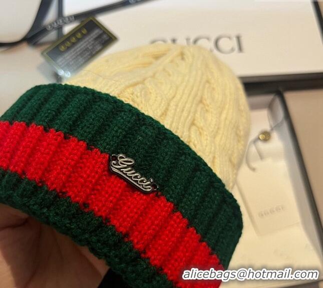 Buy Cheap Gucci Knit Hat with Web 1123 Light Beige 2023