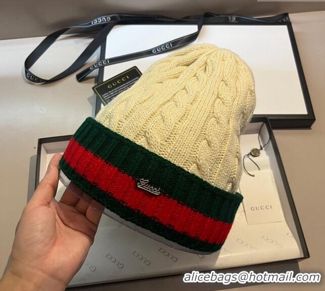 Buy Cheap Gucci Knit Hat with Web 1123 Light Beige 2023