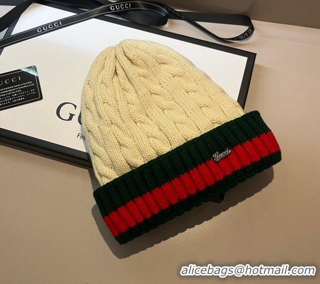 Buy Cheap Gucci Knit Hat with Web 1123 Light Beige 2023