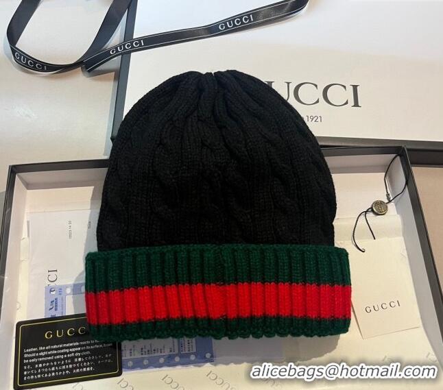 Cheap Price Gucci Knit Hat with Web 1123 Black 2023