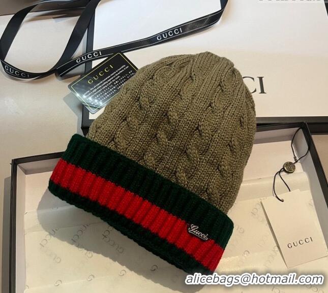 Best Price Gucci Knit Hat with Web 1123 Green 2023