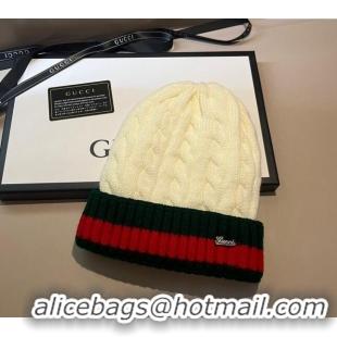 Unique Cheapest Gucci Knit Hat with Web 1123 White 2023