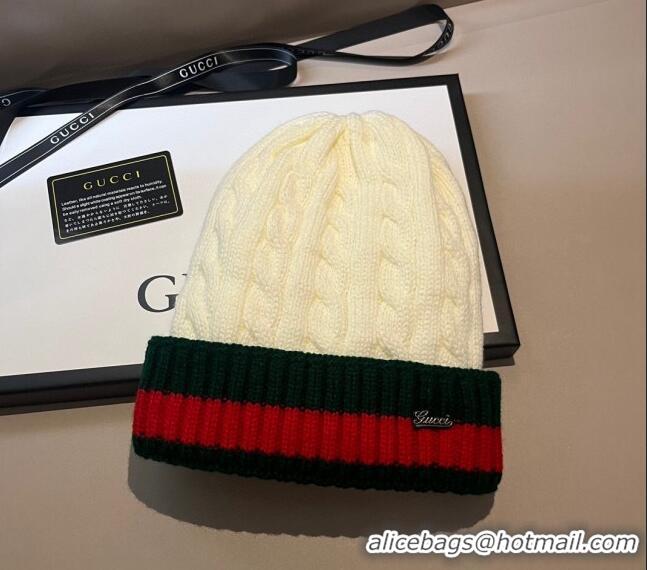 Unique Cheapest Gucci Knit Hat with Web 1123 White 2023